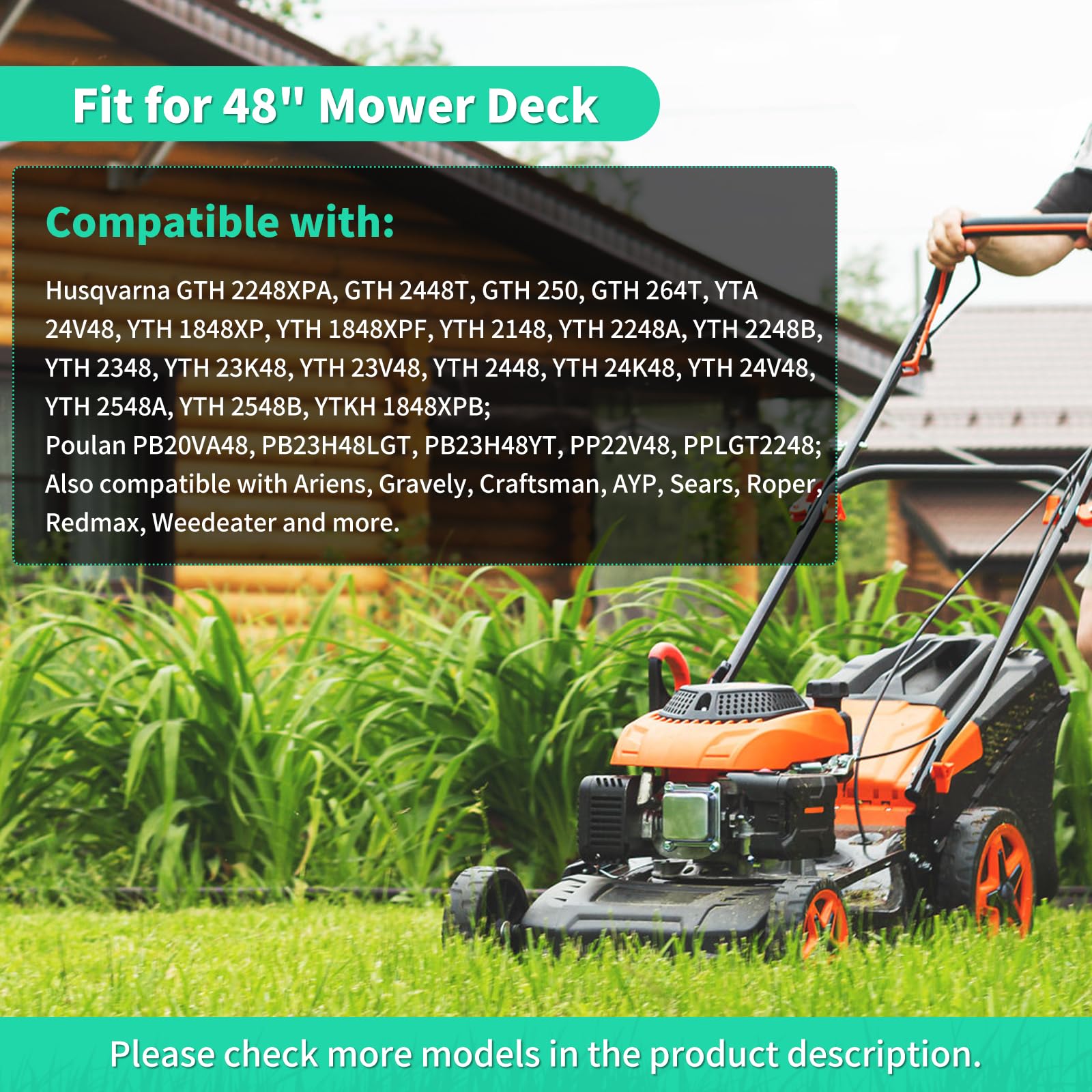 Paquete de 3 cuchillas de cortacésped 180054 compatibles con cubierta HU de 48 pulgadas, cuchillas de alta elevación 173920 compatibles con tractor de césped Hu sqvarna YTH24V48 YTH2348 Pou