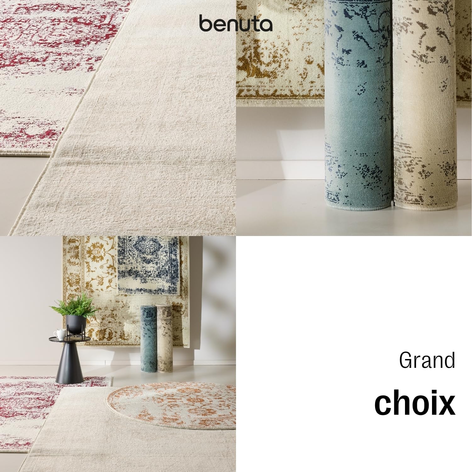 benuta Basic Tapis Salon Suki - Crème/Jaune 160x230 cm - Synthétique - Rectangulaire Vintage Oriental - Entretien Facile Salon Chambre