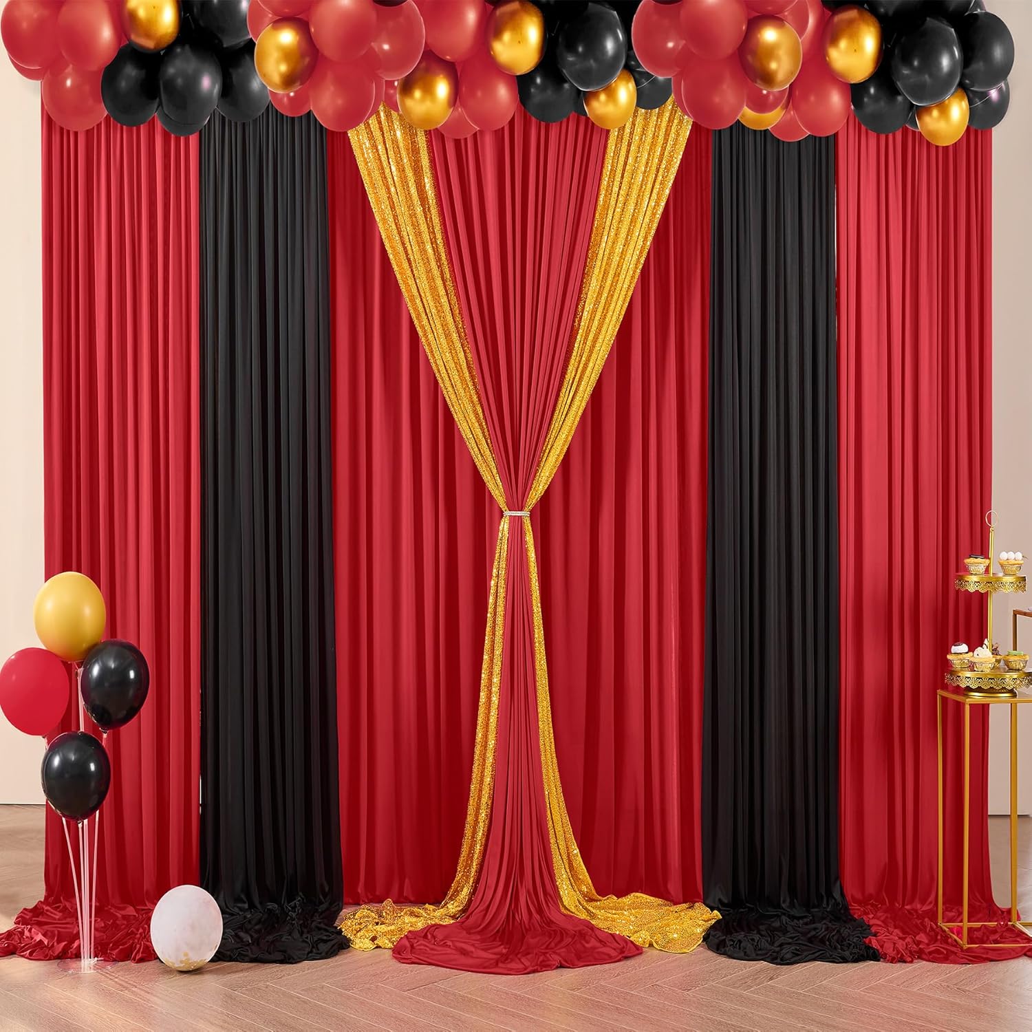 10ft x 10ft Wrinkle Free Red Backdrop Curtains for Parties, Polyester Photo Backdrop Drapes 2 Panels 5x10ft for Weddings Birthday Party Christmas Photography Background - Image 7