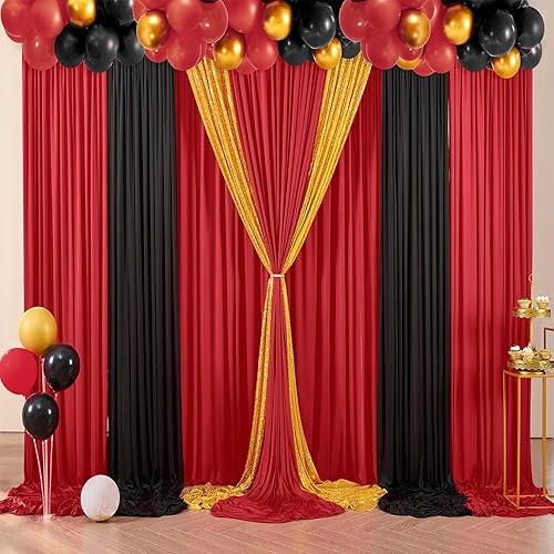 Miniatura 7 de Cortinas de fondo rojo sin arrugas de 10 x 10 pies para fiestas, cortinas de fondo de fotos de poliéster grueso para bodas, fiestas de cumpleaños,