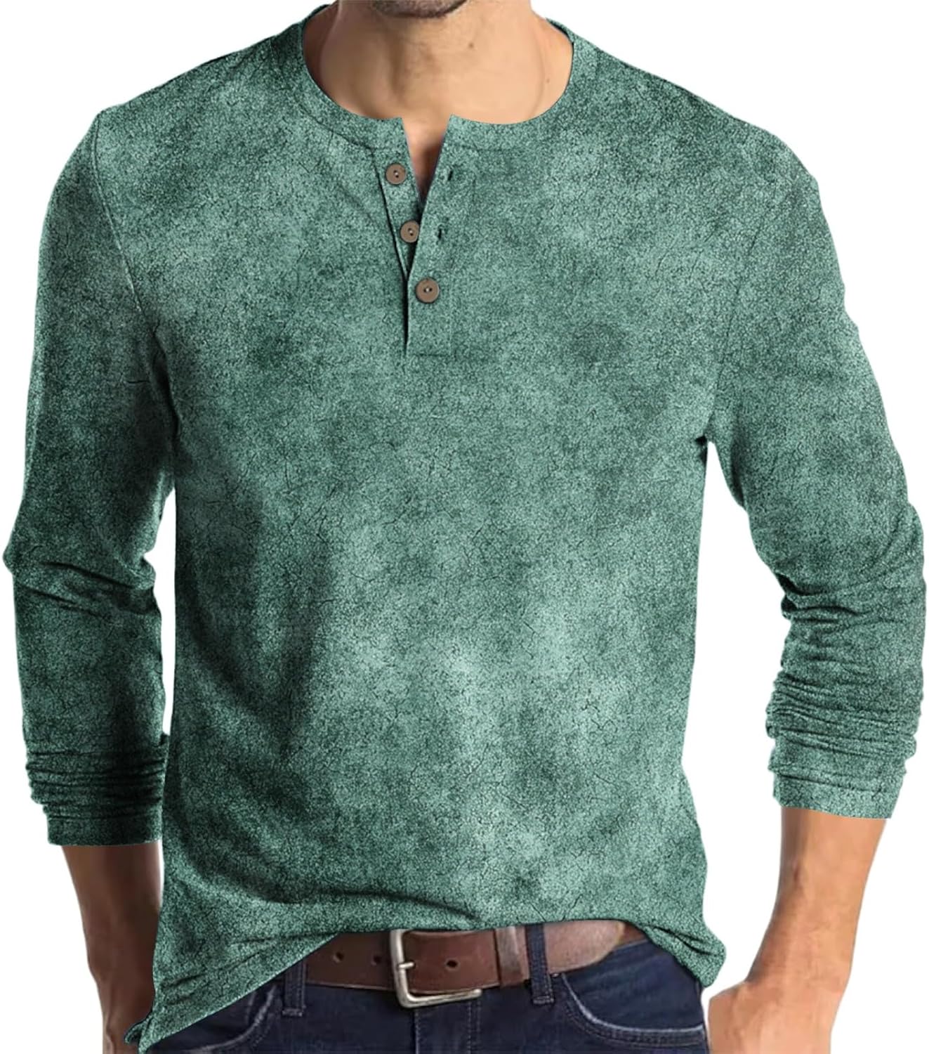 RTRDE Men's Casual Henley Shirts Long Sleeve Tie Dye Print Summer Basic Button T-Shirt, M-3XL