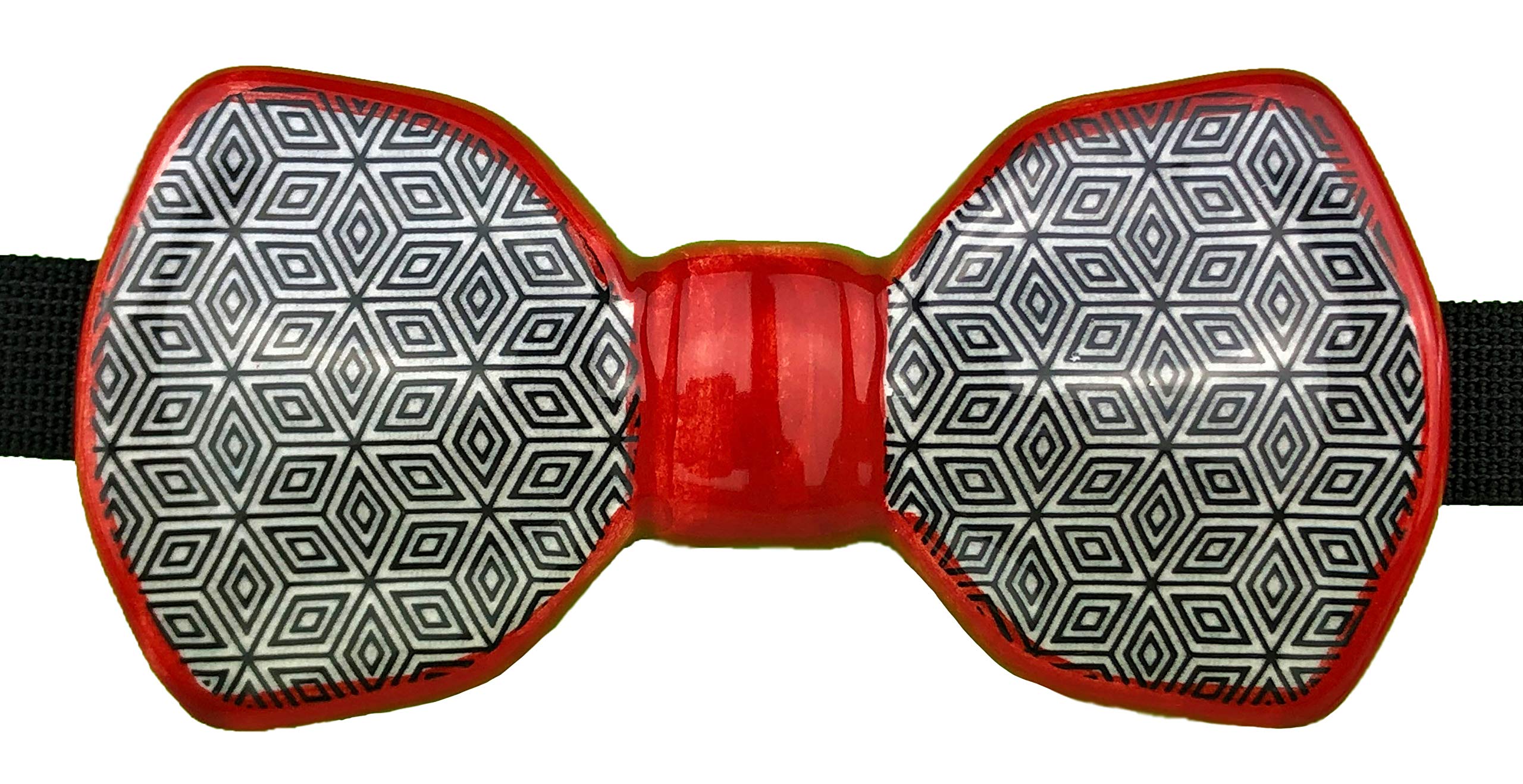 Papillon in ceramica rosso fantasia geometrica made in italy