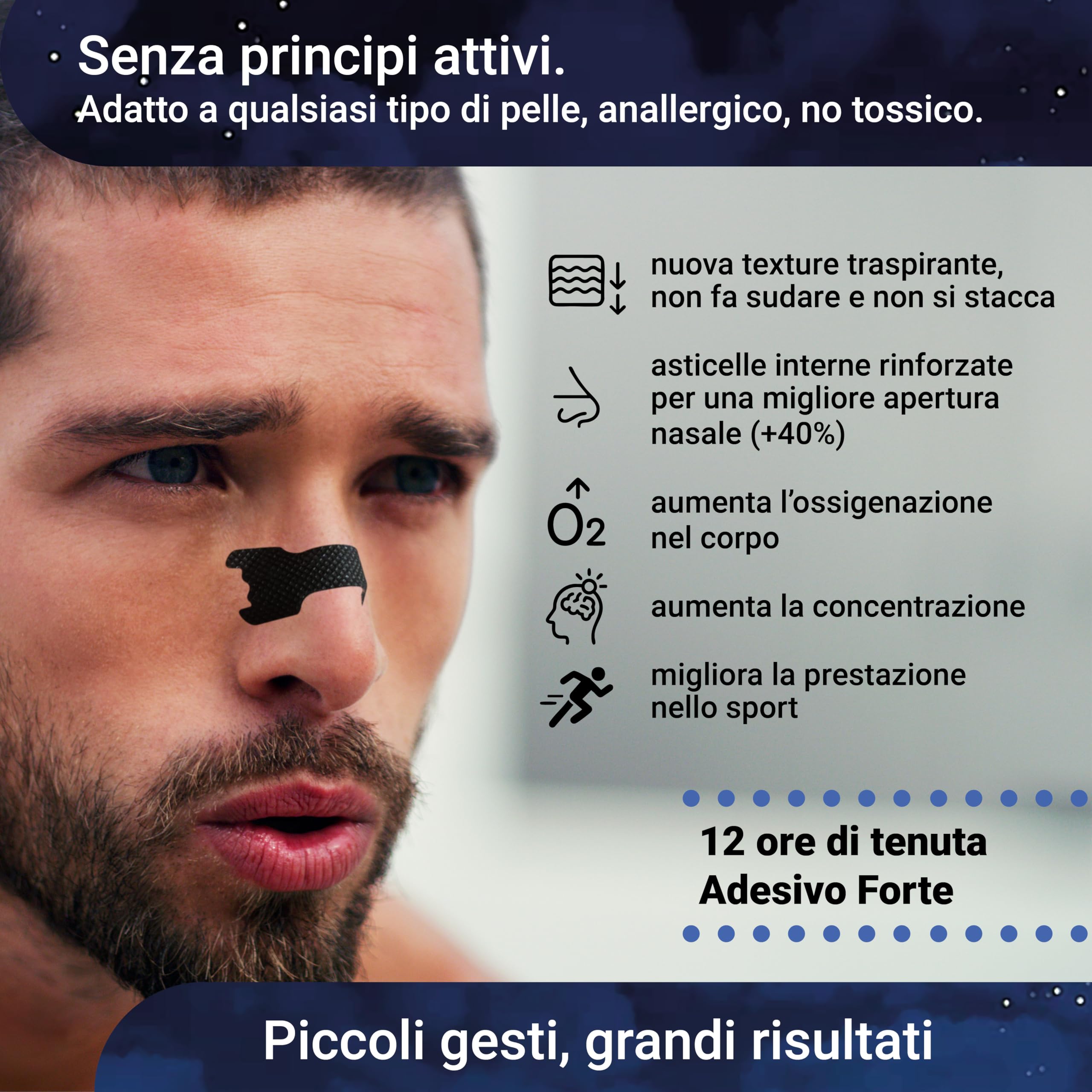 30pz Cerotti Nasali, Antirussamento, Sport, Respira Bene, Dormire Meglio,Tenuta Forte, Asticelle Rinforzate, Antisudore, Cerotti Naso, Giorno, Notte, Russare, Uomo, Donna, Bambino, Dilatatore Nasale