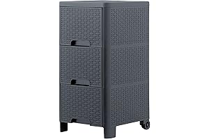 3-Drawer Grey Deluxe Wicker Storage Cabinet with Wheels