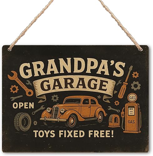 Letrero colgante de regalos para abuelos, letreros retro para decoración de pared, regalos para el mejor abuelo papá, juguetes de garaje para