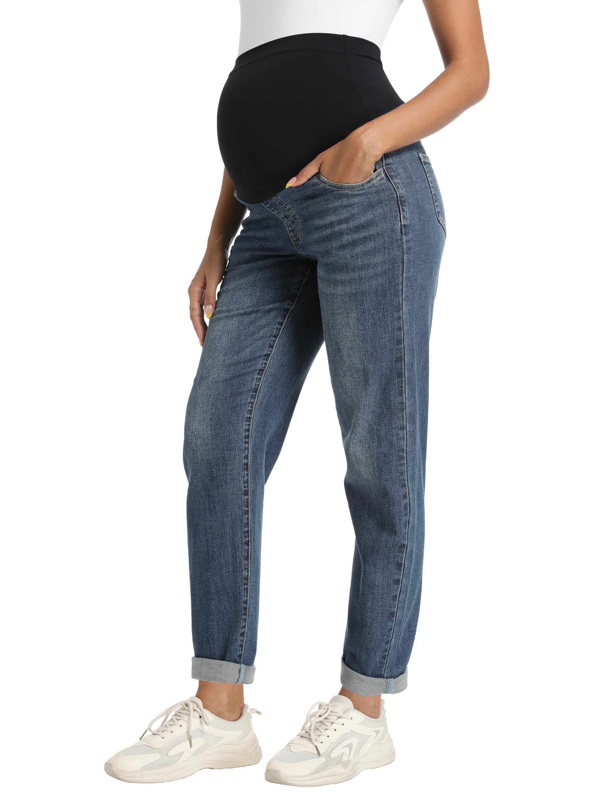 Foucome Jeans premaman da donna elasticizzati boyfriend jeans sopra la pancia sciolti pantaloni in denim gravidanza