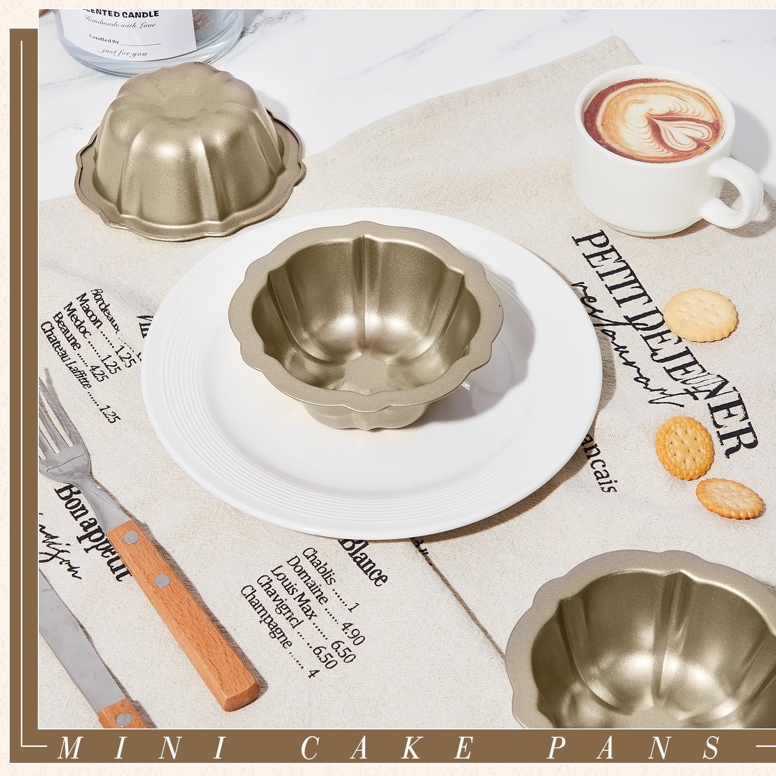 Ctosree 16 moldes para tartas de 4 pulgadas estriados antiadherentes de acero al carbono, tubo de metal, molde para hornear con forma de flor para cupcakes (dorado)