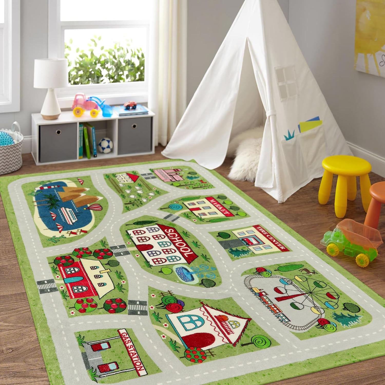 LIVEBOX Green Kids Playroom Rug, 5'x7' Washable Road Togo Ubuy