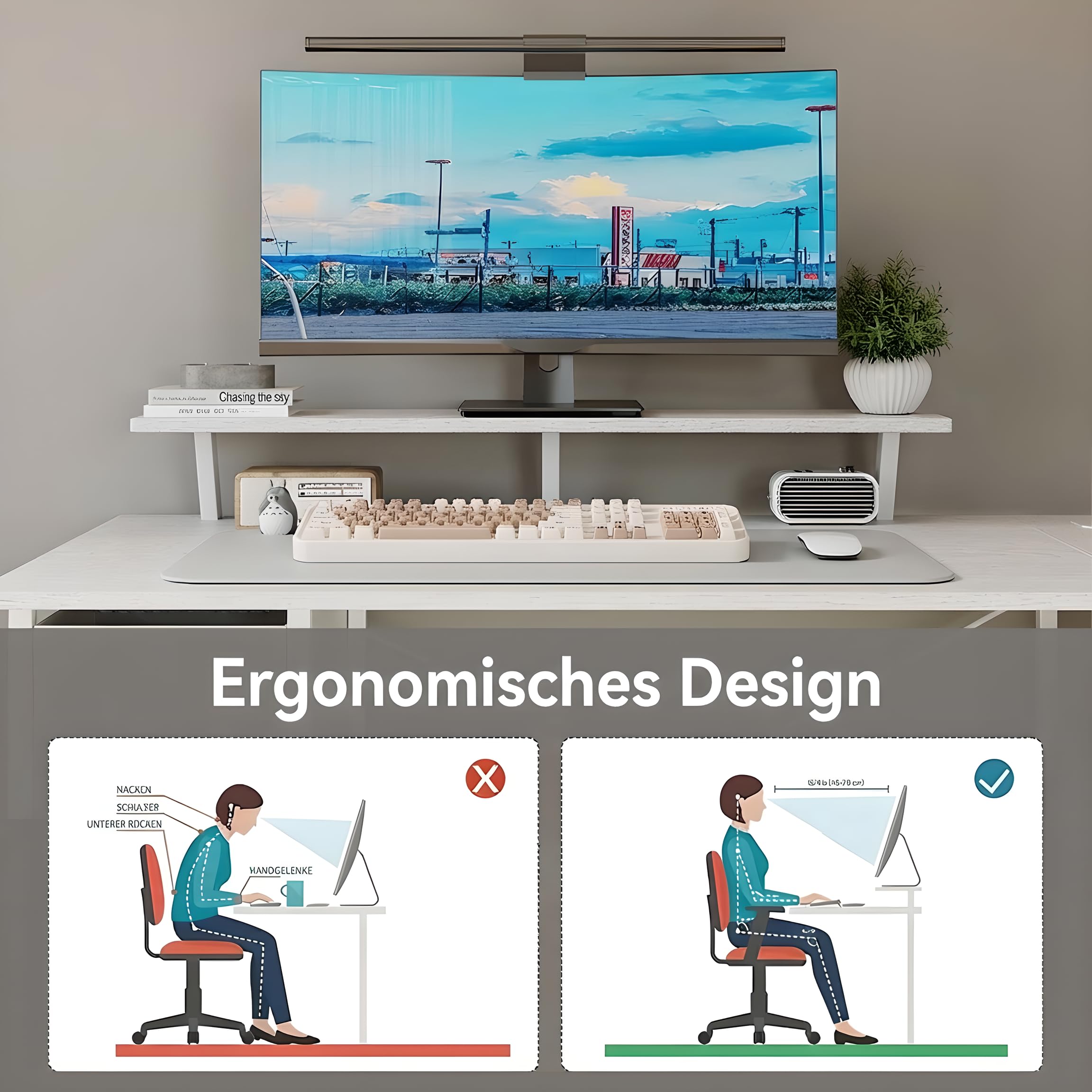 Scrivania a forma di L con 3 cassetti in tessuto, 120 x 80 cm, scrivania angolare reversibile con supporto per monitor, spina e porta di ricarica USB per home office, bianco
