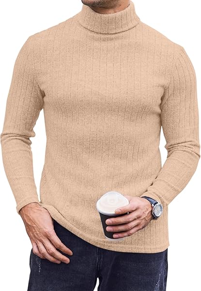 Ekouaer Men Turtleneck Shirts Lightweight Long Sleeve T Shirt Ribbed Thermal Tops Baselayer Pullover S-XXL