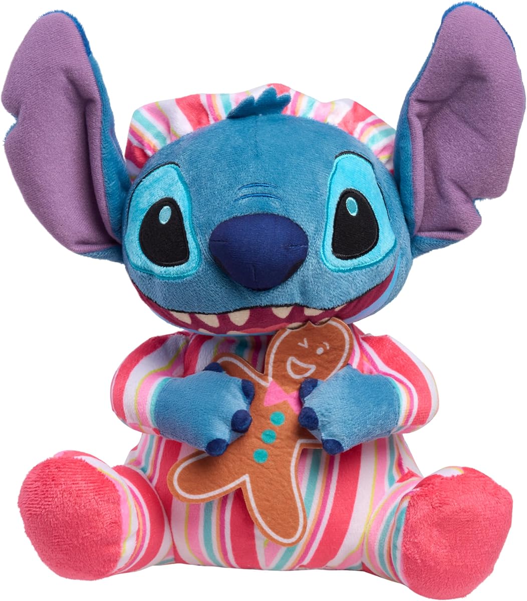 Disney Stitch 10-inch Holiday Feature Plush Stitch Stuffed Animal | Música y movimiento, suave material de peluche, juguete para fans, niñas, niños, niños, a partir de 3 años