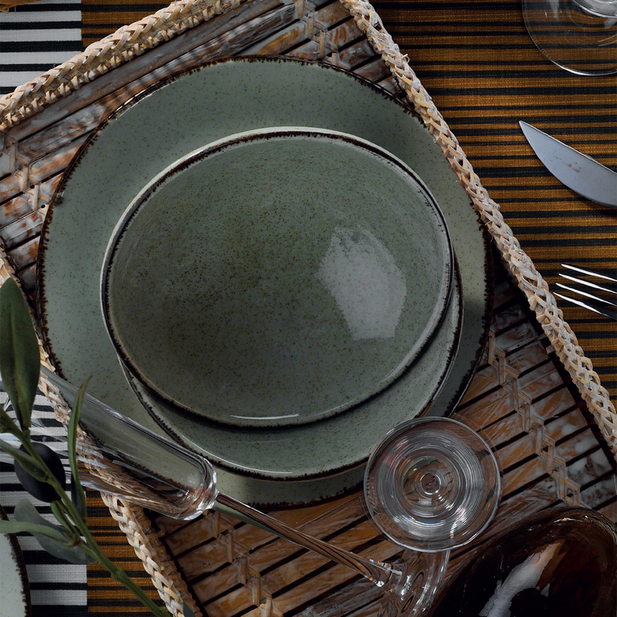 Elegant Set da Pranzo 18 Pezzi, 100% Porcellana, Verde | Include Piatti di Servizio (6), Piatti da Pranzo (6), Piatti da Dessert (6) | Adatto per Lavastoviglie e Microonde