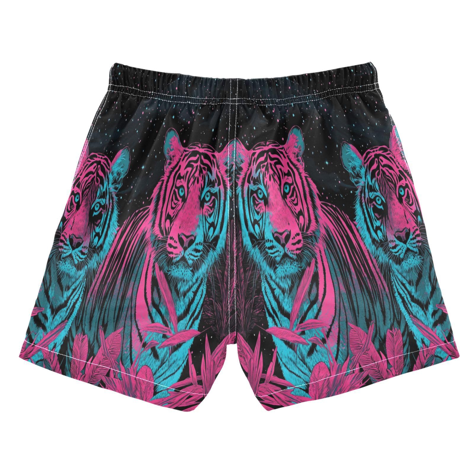 Jucciaco Boys Beach Board Shorts Tiger Cat Galaxy Animal Quick Dry Swim Trunk Swimwear for Kids Multicolor