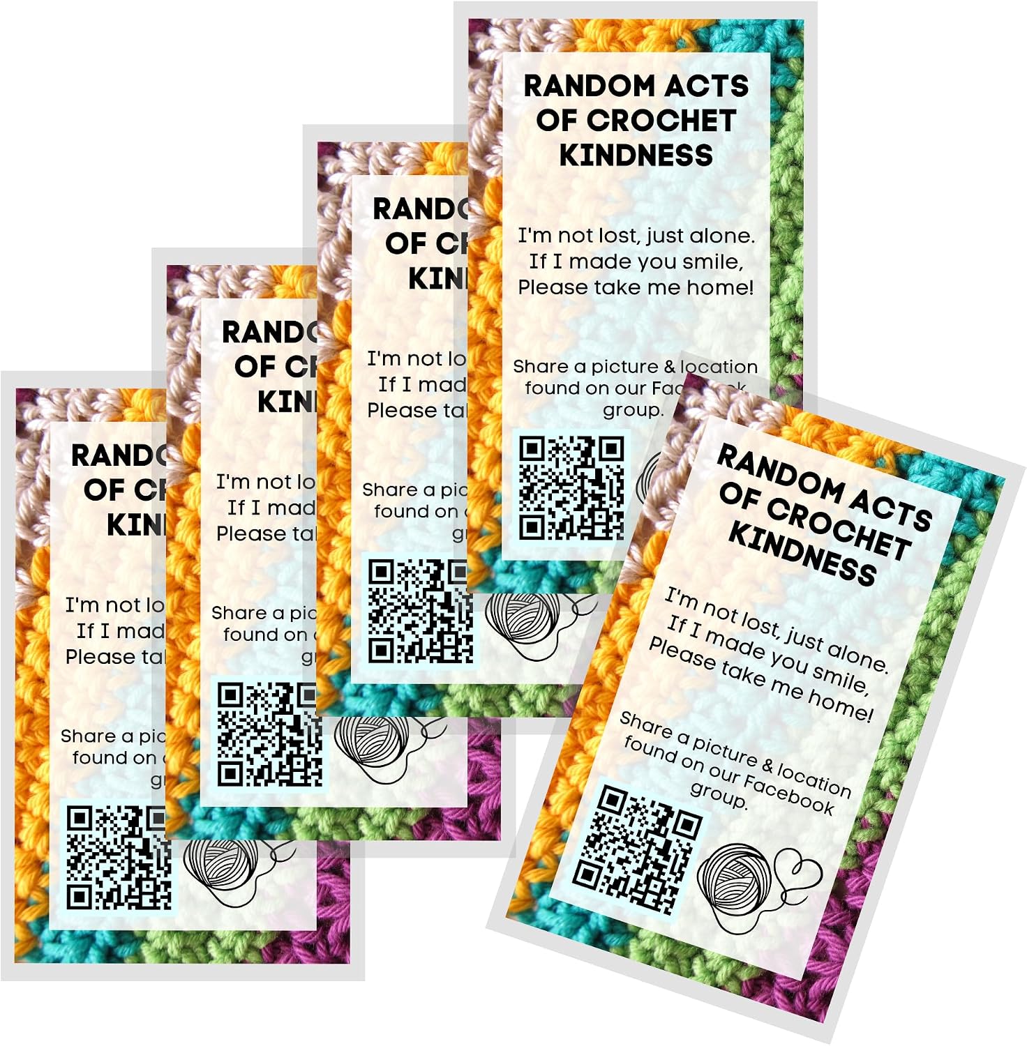 Random Acts of Crochet Kindness Gift Tags | 50 pk 2 x 3.5” Cards to Give Away Kids Pay it Forward Pocket Hug Patterns Poem RAOCK