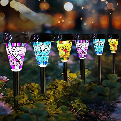 GIGALUMI Luces solares de jardín al aire libre, decoraciones de HalloweenNavidad al aire libre, mosaico LED luces solares para patio, 3 colores,