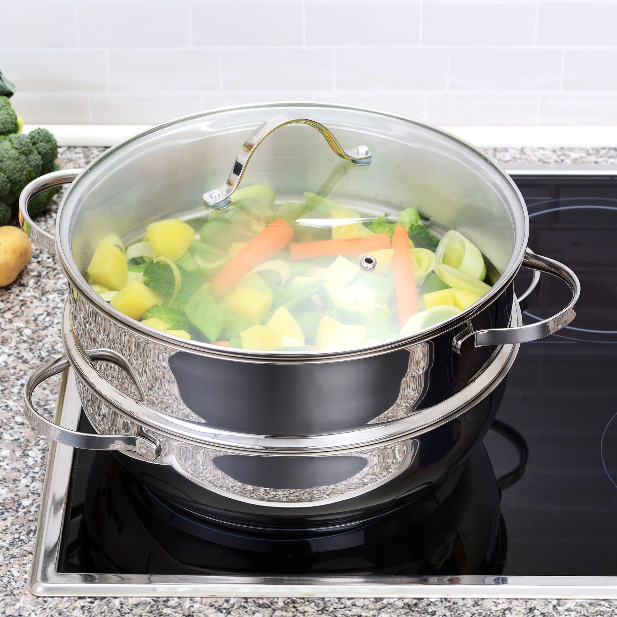 GRÄWE Inserto a vapore in acciaio inox 28 cm per vaporizzatore Pro Line, robusto inserto a vapore per una sana cottura di verdure, pesce e carne, acciaio inossidabile di alta qualità 18/10, lavabile