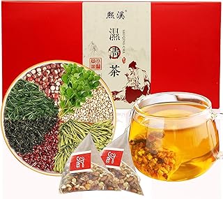Hee Creek Shiqing Tea Dispelling Dampness Tea 180g/6.3oz(30bags),Red Beans Coix Seed Gorgon Euryale Seed Chinese Herbal Tea,Natural Tea Box Remove Dampness and Heat from the Body 湿清茶 红豆薏米茶