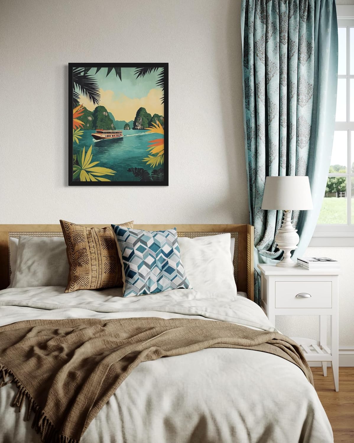 Halong Bay Vietnam Wall Art Print Poster, Retro Vintage Landscape Landmarks Painting Artwork 224 (Halong Bay Vietnam, 16 x 20 inches, Unframed)