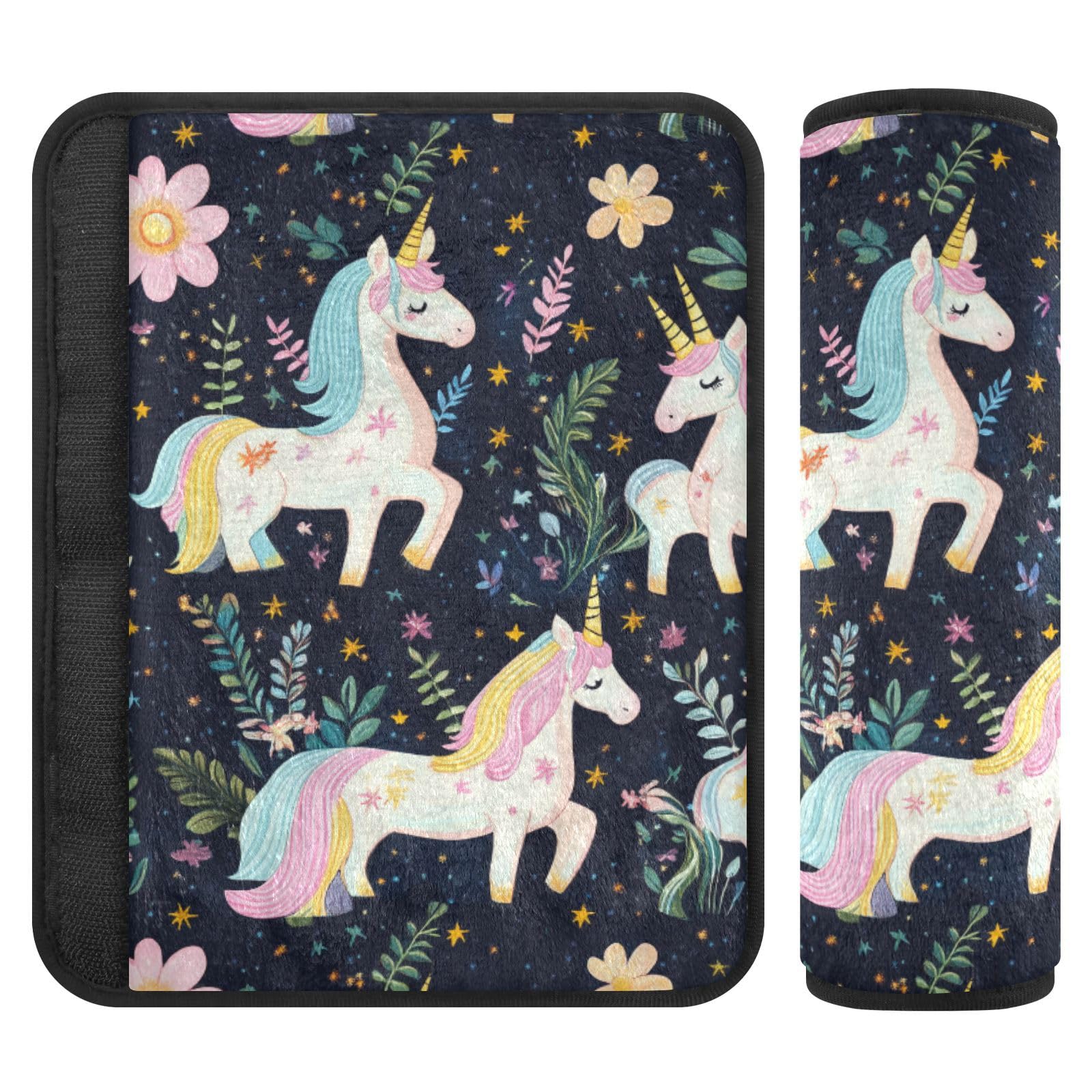 Seat Belt Covers 2 Pack Magical Unicorns Car Seat Strap Covers Super Soft Flowers Car Seat Neck Cover for Boys Girls Adults Babies S