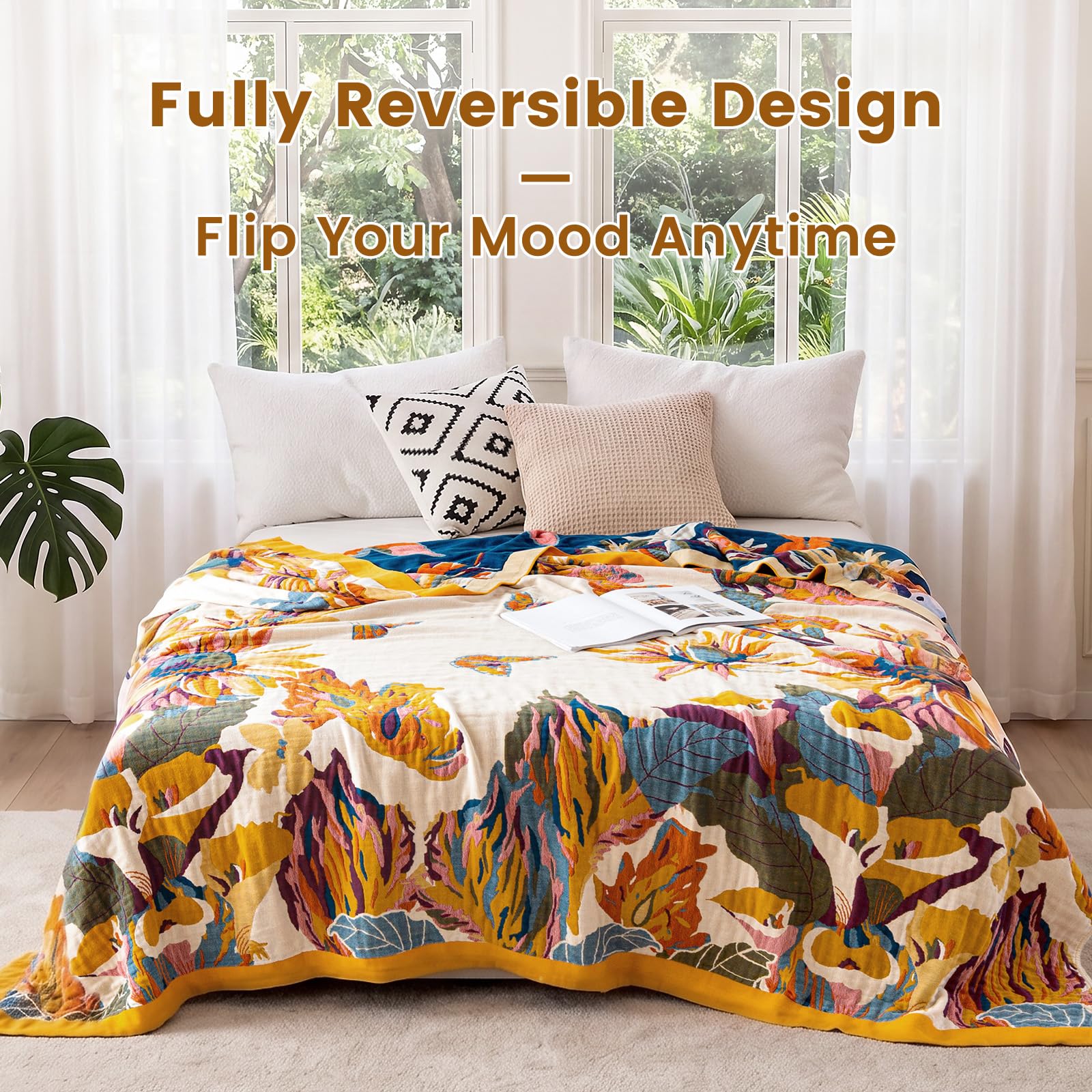 Amazon.com: MSGKV 100% Cotton Throw Blanket for Bed Couch Fall 90