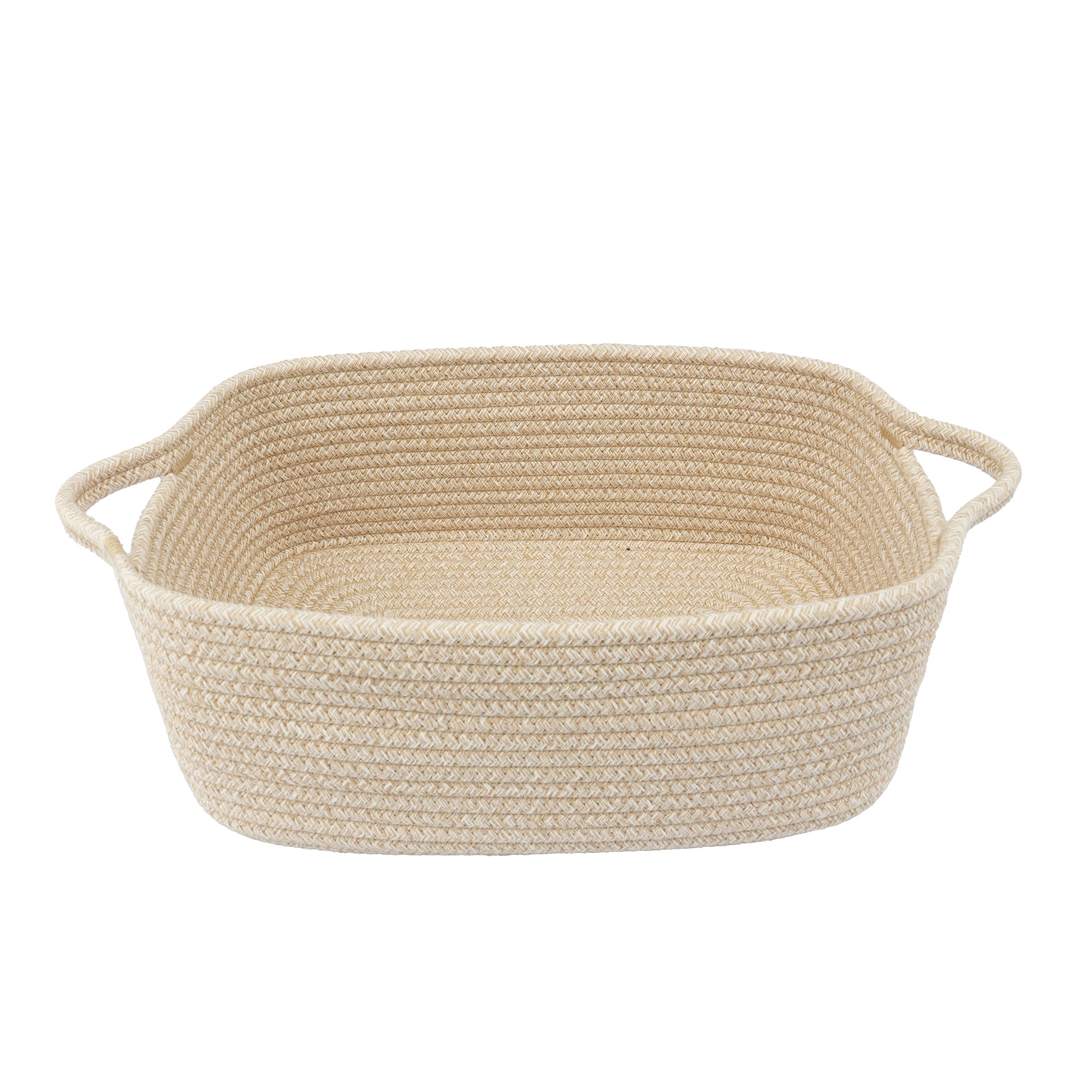 XUANGUO Woven Cotton Rope Storage Basket with Handles for Organizing Shelves Closet Small Cat Dog Pet Toy Baskets Box Bin Decorative Rectangle Baby Nursery Basket Gift Basket Empty oatmeal — image 1