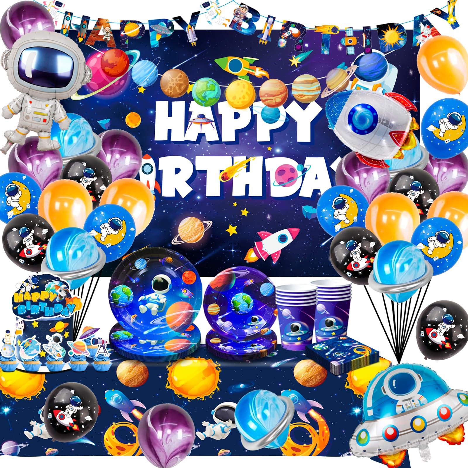 Decorazione Astronauta Festa 88 Pcs Stoviglie Compleanno - Palloncini Astronauta Spazio Compleanno Sfondo Piatti etc. Decorazioni per Feste a Tema Esterno