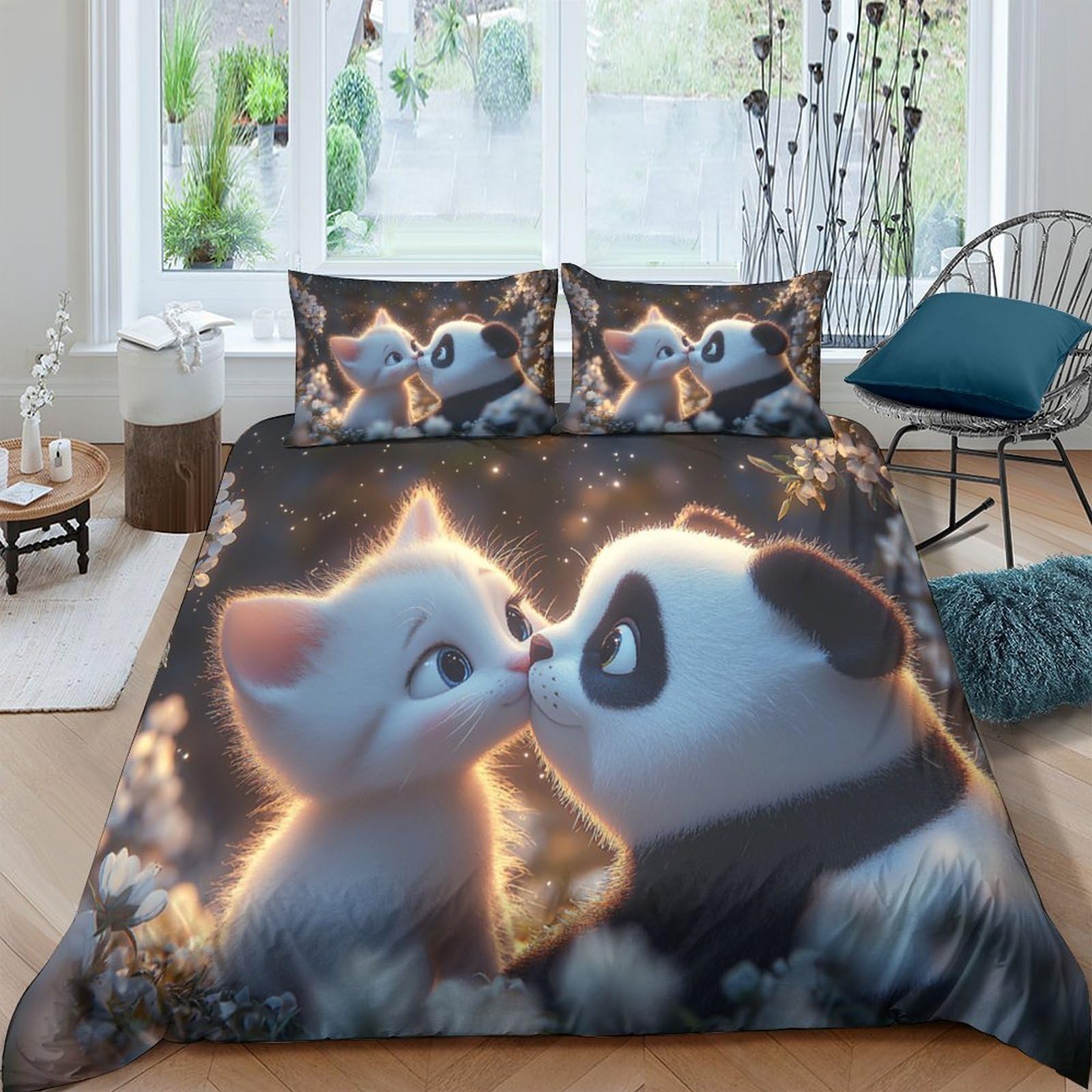 Ctjqhvkz Style-4 3D Printed Cute Cat Fitted Sheet Microfiber Soft Breathable Panda Mattress Cover For Bedroom Dorm Apartment Decor Single（135X200cm）