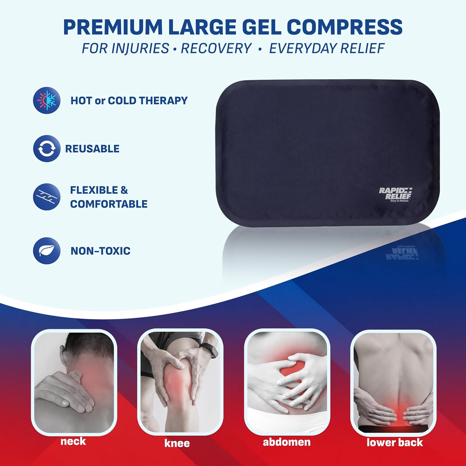 Rapid Relief Hot or Cold Gel Compress, 8x12 Ice Pack for Pain Relief Injury