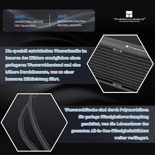 Thermalright Frozen Notte 360 BLACK ARGB V2- Raffreddamento ad acqua, 360 specifiche del radiatore CPU nero, 3 ventole PWM da 120 mm, adatto per AM5/AM4/Intel LGA 1700/1851/1150/1151/1200/2011 - 3