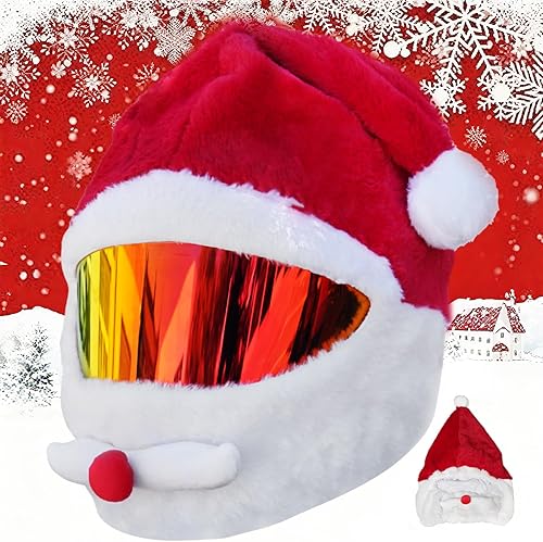 VCOROS Motorcycle Helmet Cover Christmas, Fluffy Full Face Helmet Cover Decoration, Festive Gear Xmas Cover for Fun Rides Funda para casco de Papá