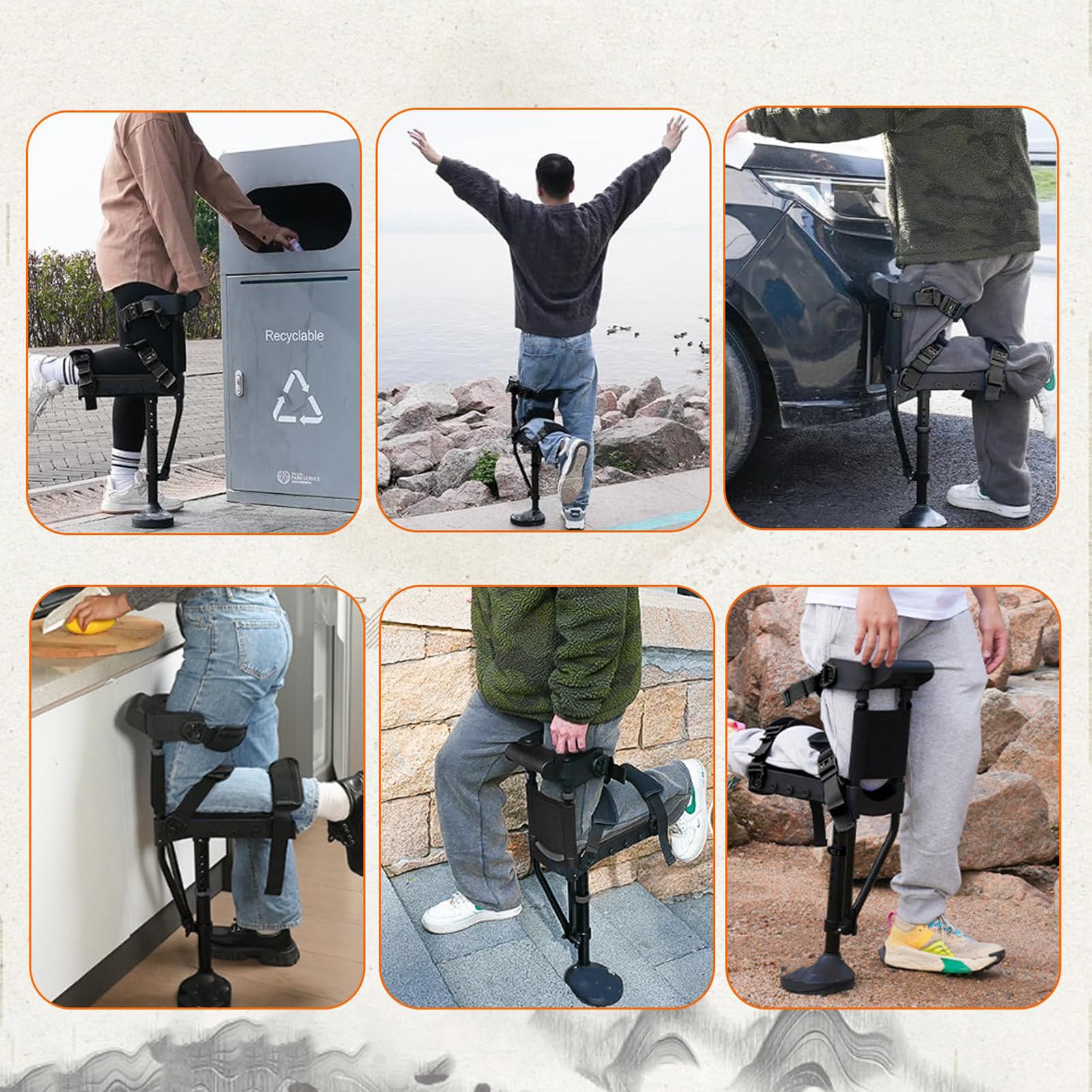 Deambulatore Antiscivolo per Ginocchia,Stampella per Ginocchio Antidolorifica,Allenatore per Camminare,Stampelle Ortopediche,Mani Libere,Regolabile in Altezza