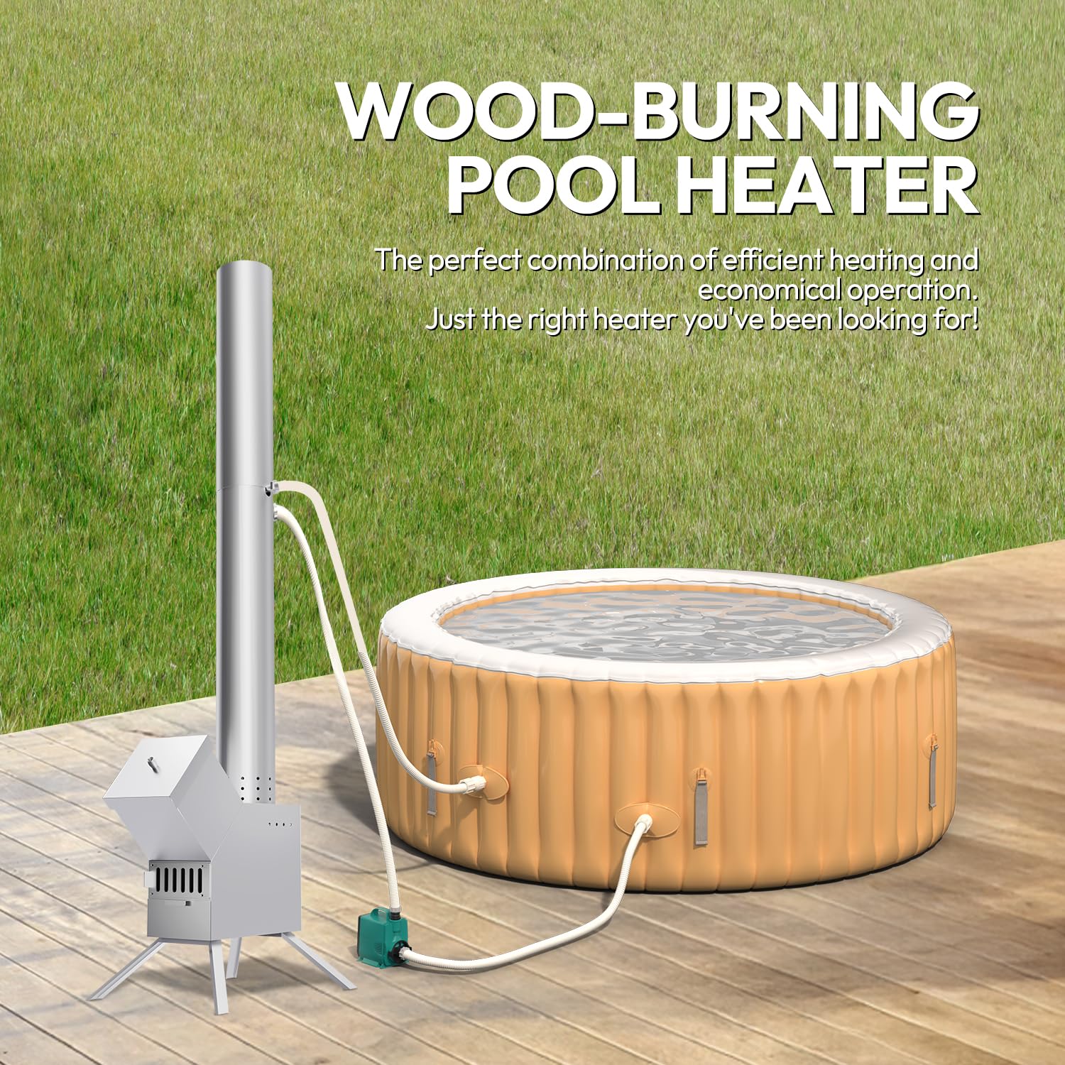 ECOPOOLTECH Holzbefeuerte Wärmepumpe für Poolheizung – Ideal für kleine freie Schwimmbäder und Whirlpools – Kontinuierliche Heizung mit Holz