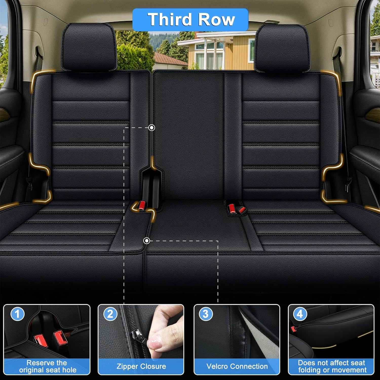 Car Seat Covers Custom Fit for GMC Yukon 2007-2025 8 Seats: Waterproof Faux Leather Seat Covers Automotive Seat Protectors with 3 Storage Bags(Black)