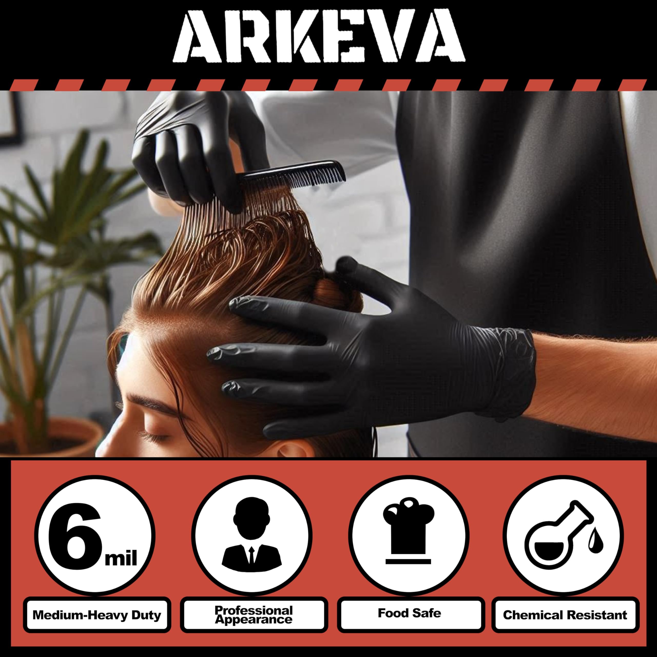 ARKEVA Schwarze Nitril-Einweghandschuhe, 6 mm, chemikalienbeständig, reißfest, latex- und puderfrei (1000, klein)