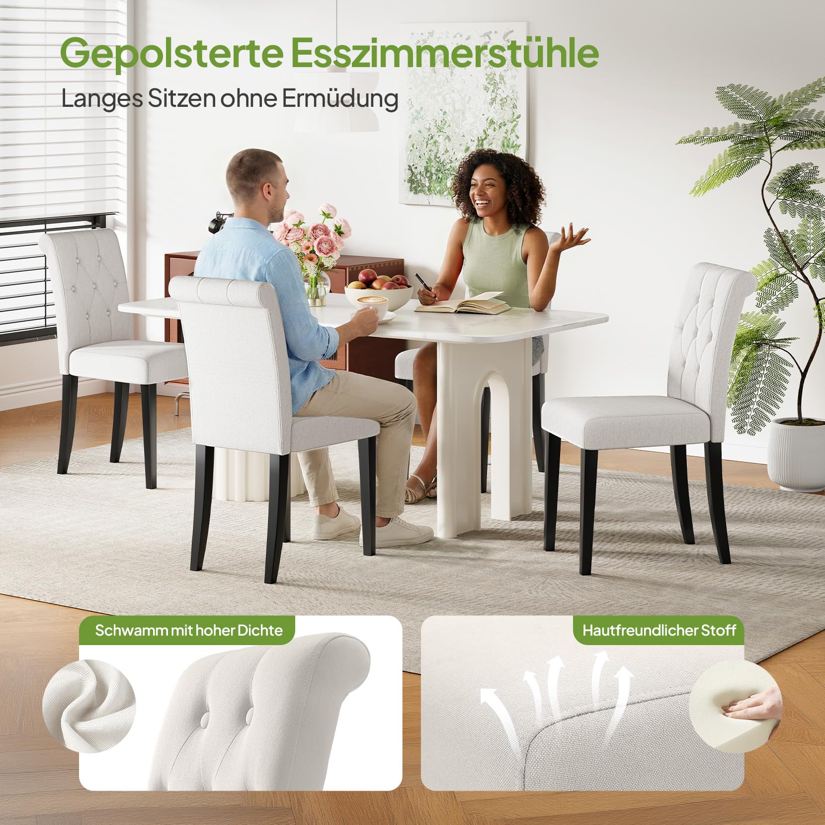 Welzona Esszimmerstühle 2er Set, Esszimmerstühle für Küche und Esszimmer, Küchenstuhl Modern, Stühle für Esszimmer Küche Wohnzimmer Schlafzimmer, Weiß