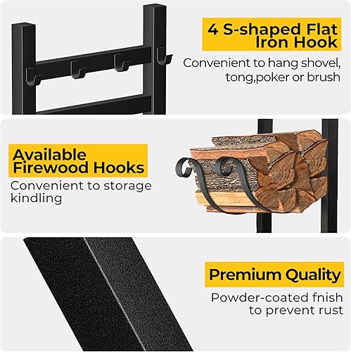 Miniatura 10 de AMAGABELI GARDEN & HOME Estante grande de leña de 31.6 pulgadas, juego de herramientas para chimenea, soporte de madera para interiores, con