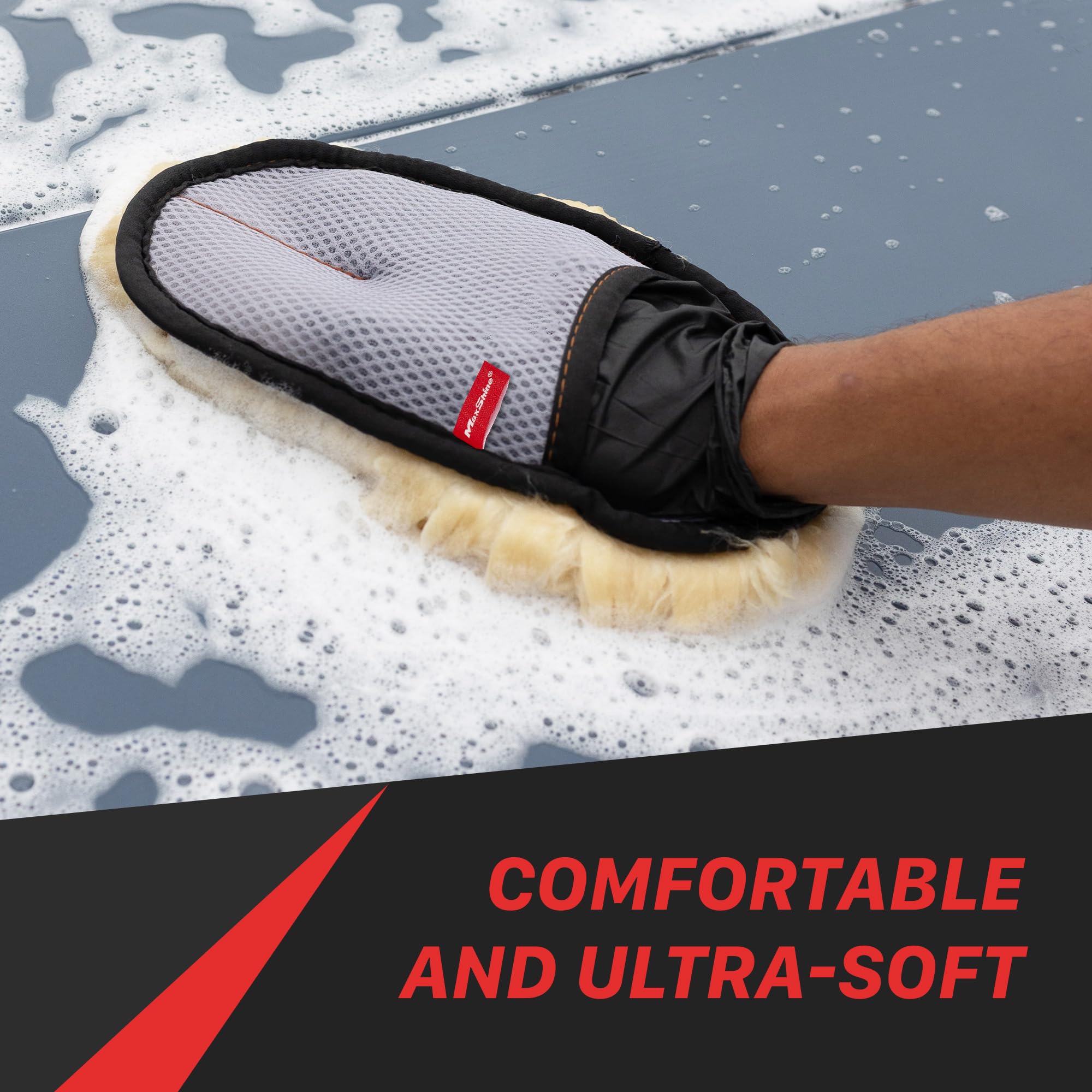 Maxshine Guante de lana de piel de oveja premium, guantes de lana de corderos reales para lavado de coche, almohadilla de lavado de piel de cordero ultra suave