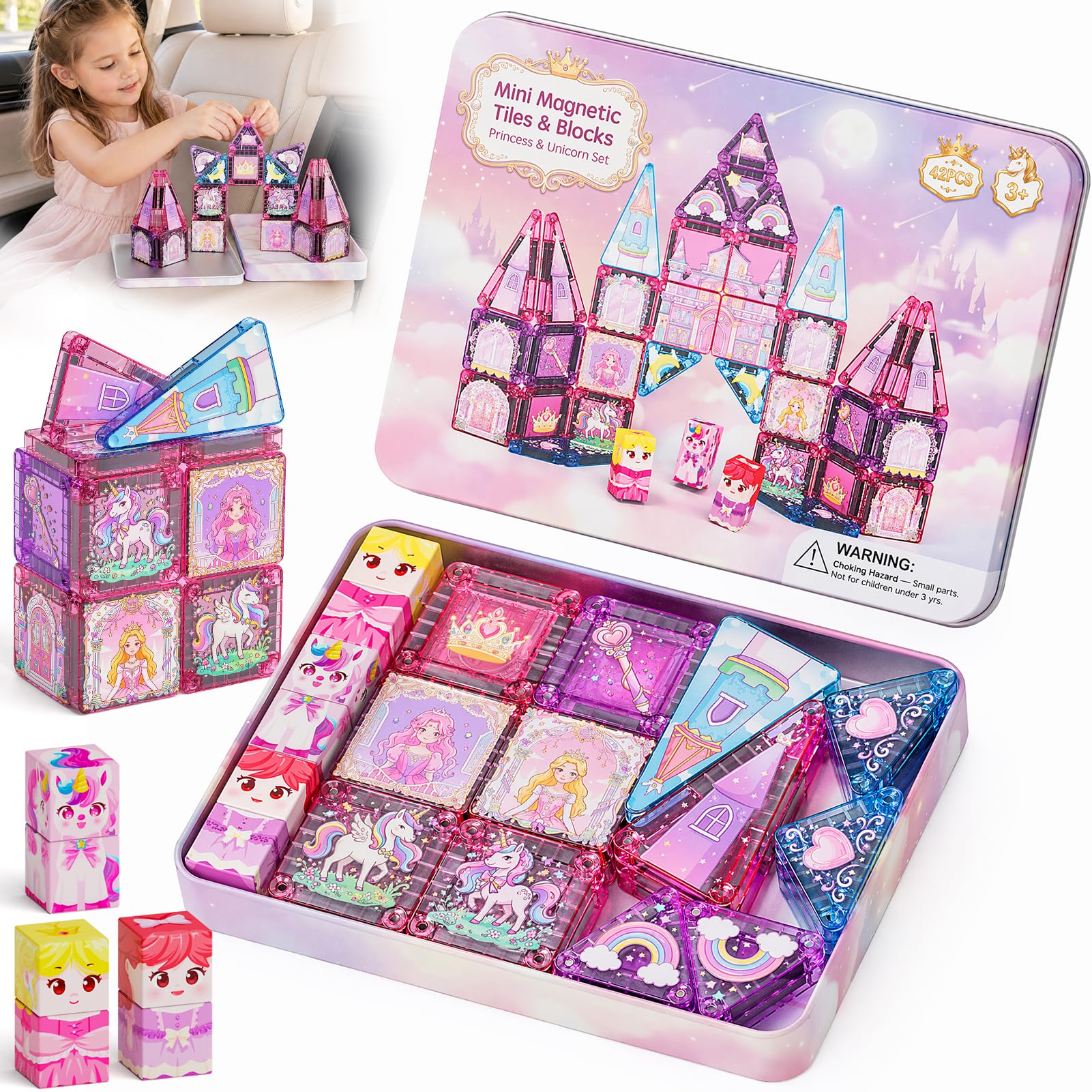 Mini Magnetic Tiles & Blocks Unicorn: 60 Min. Role-play for Girls age 3-6