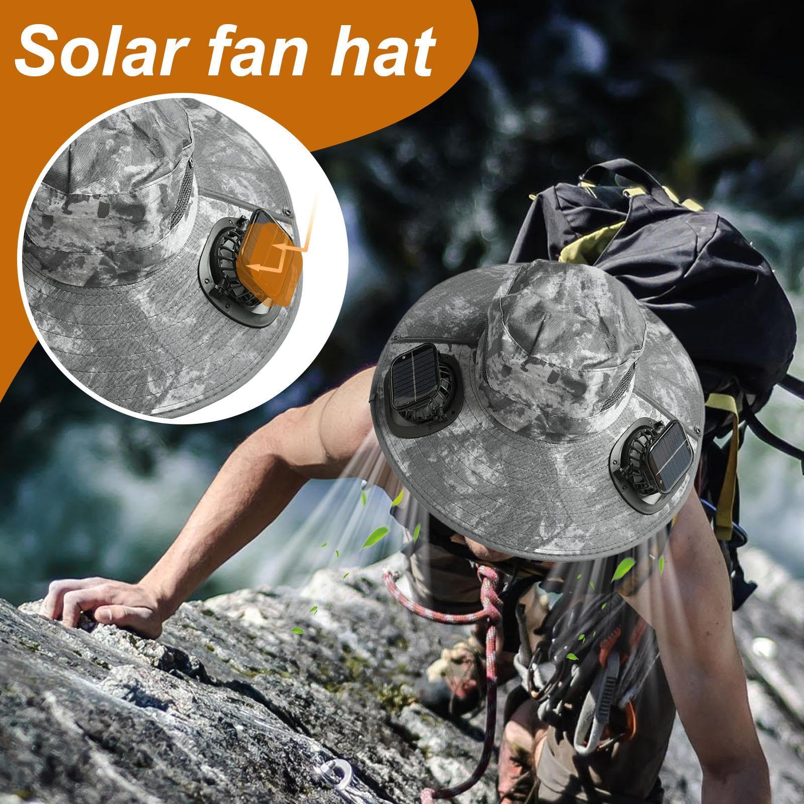 Cappello con Ventilatore Solare Protezione Rinfrescante | Cappello a Tesa Larga con Ventilatore Solare Outdoor Attrezzatura Personale Per Spiaggia Pesca Campeggio Outdoor Viaggi