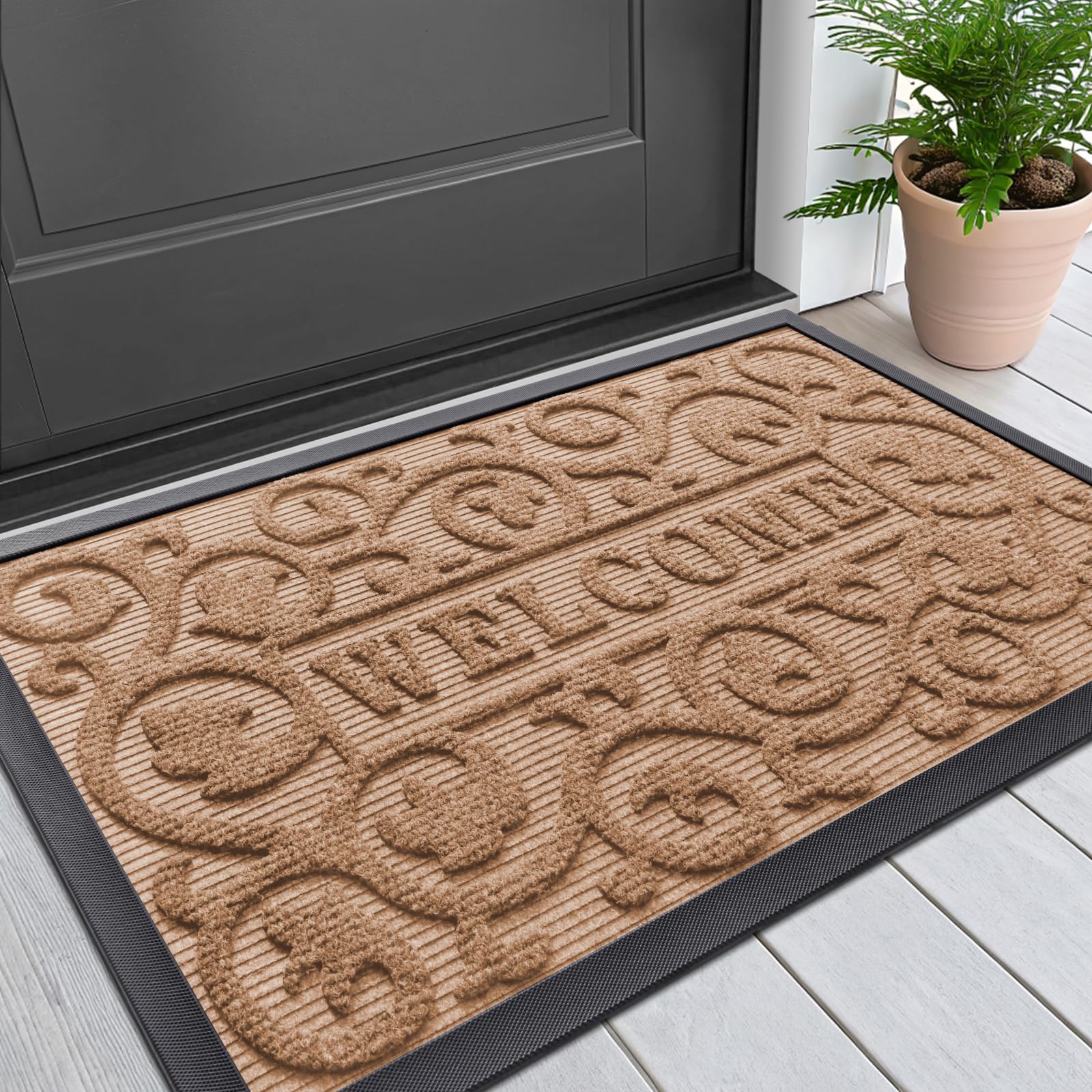 Smiry Front Door Mat Outside Entrance, Low Profile Rubber Doormat, 29.5x17