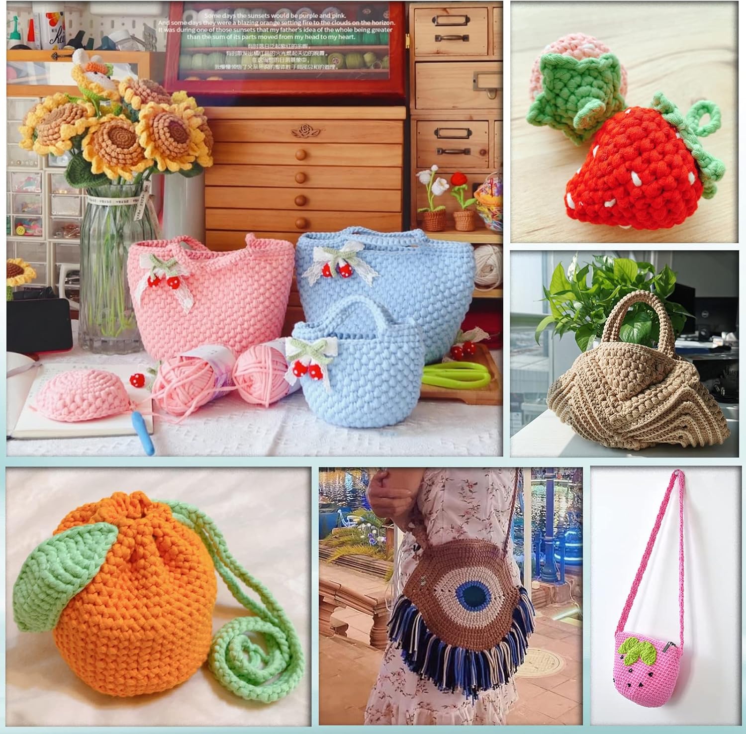 SIMEIQI 10×50g Beginners Yarn Kit for Crocheting and Knitting,Cotton Nylon Blend Yarn for Hand DIY Bag Basket Dolls and Cushion B