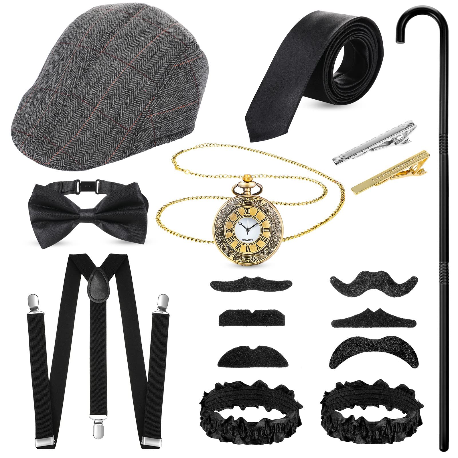 1920s Mens Costume Accessories Gatsby Set With Hat Bow Tie