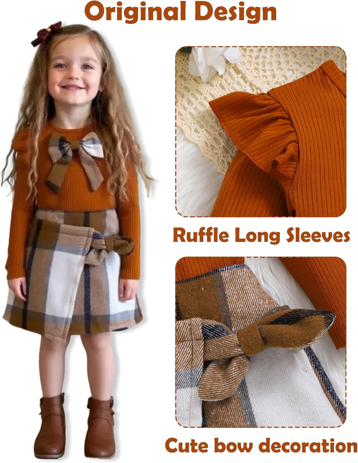 Toddler Baby Girl Clothes Fall Winter Outfits Ruffle Top Dress Pretty Hat Overall Skirt Set - Image 4