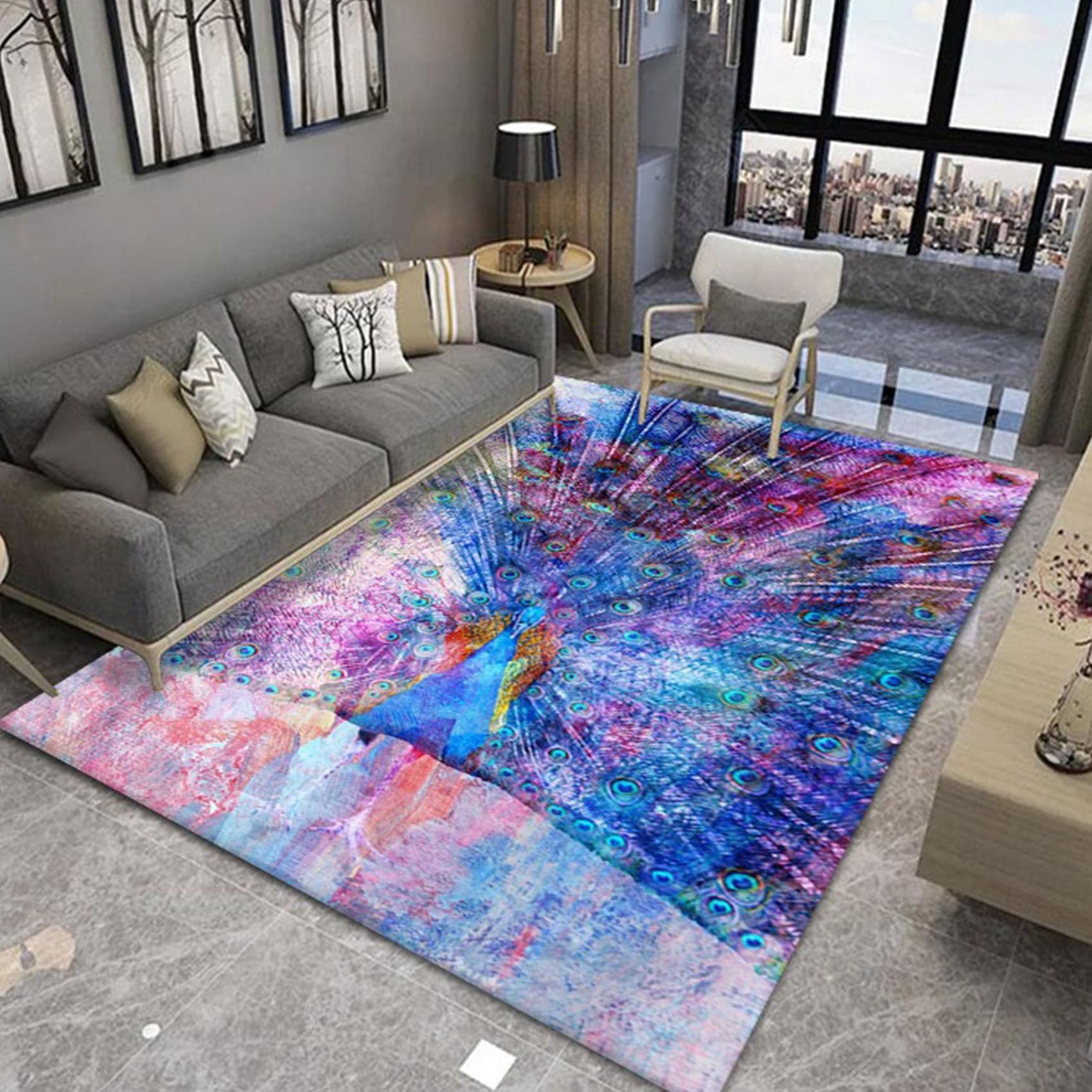Tapis moderne à poils longs tapis doux lavable antidérapant salon