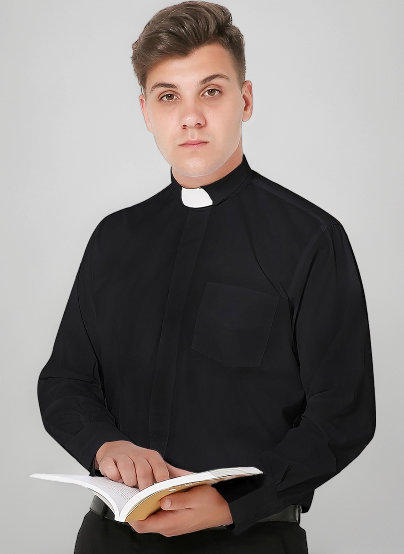 Clergy Shirt Men Priest Clerical Shirts Long Sleeves with Free Slip-in Tab Collar 5 Colors