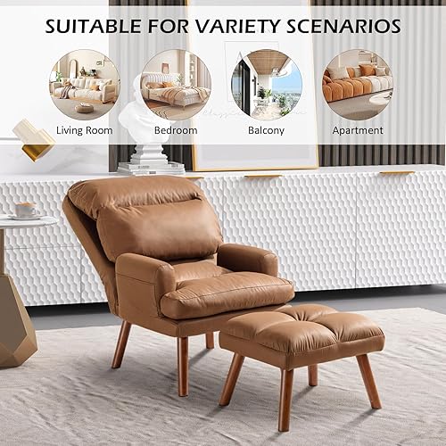 Miniatura 6 de CANMOV Modern Accent Chair with Ottoman, Soft Fabric Armchair with Adjustable Backrest and Side Pockets, Comfy Lounge Chair for Living Room,