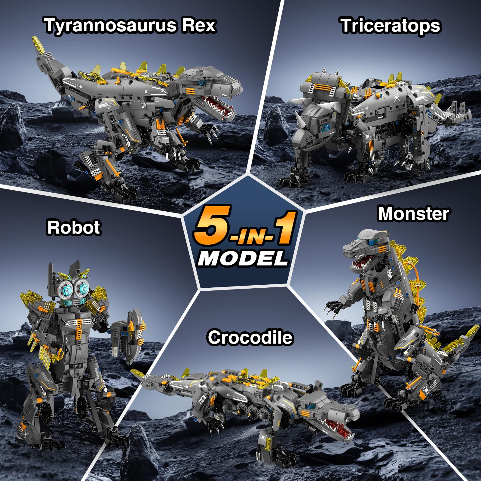 Sunrad 5 en 1 Technic Remote Controlled Construction Toy with App & Remote Control Technic Robot Dinosaur Construction Kits 935 Pieces, Robot Children for Boys, RC Toy Gift for Children from 8-14+