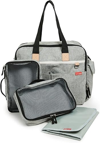 Miniatura 2 de Skip Hop Diaper Bag Iconic Duo Weekender, Extra Large Capacity with Changing Pad & Stroller Attachment, Grey Melange & Silicone Pacifier Holder,