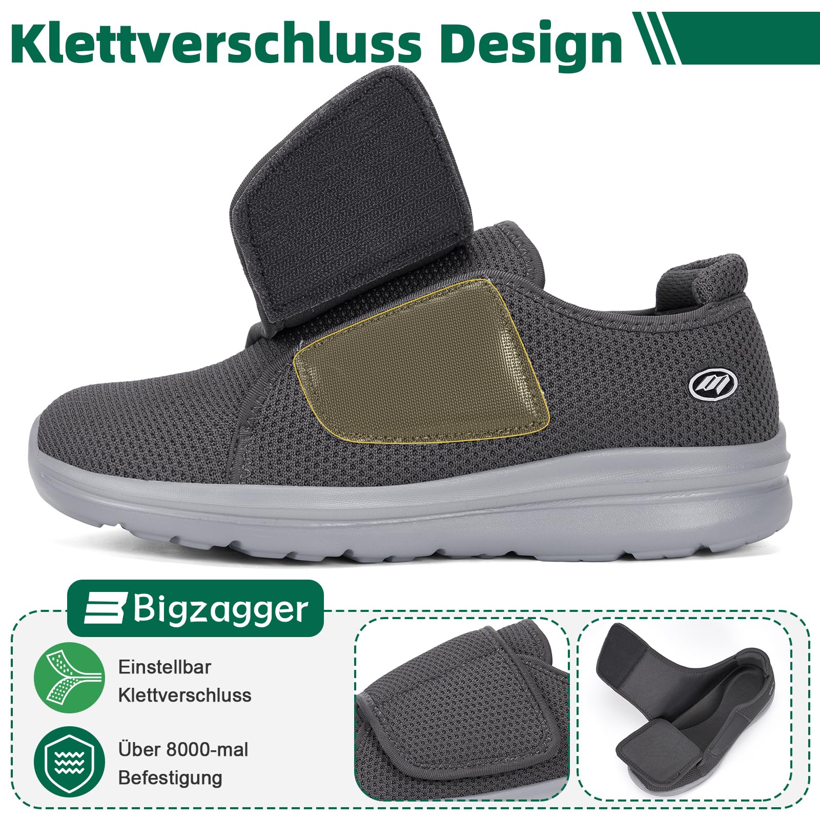 Chaussures orthopédiques pour homme et femme - Extra larges - Avec fermeture - Ultra légères - Avec semelle en mousse à mémoire de forme - Respirantes - Chaussures de santé pour pieds enflés