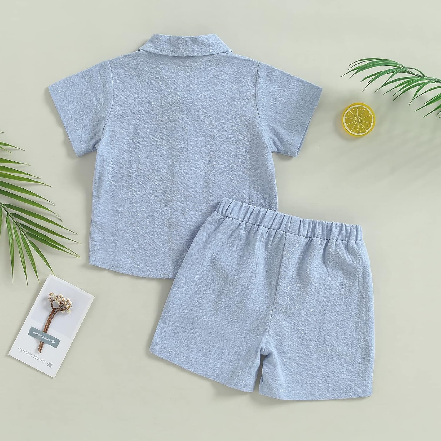 Hoanselay Baby Boy Cotton Linen Shorts Set Solid Color Short Sleeve Button Down T-Shirt Tops and Shorts Summer Outfit Clothes - Image 5